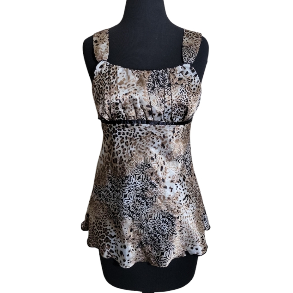 IZ Byer California animal print pleated babydoll cami top women's Medium